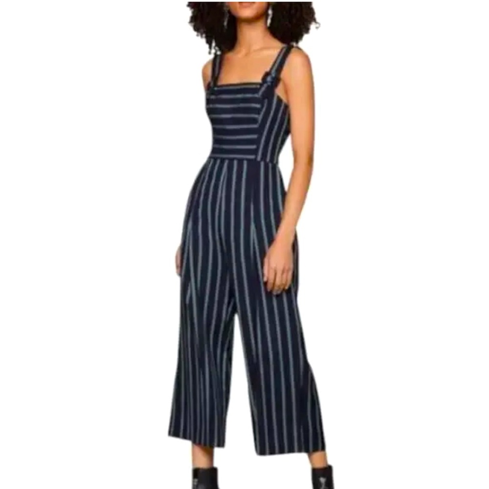 BCBG Generation- Navy Jumpsuit with buckle straps and green/white stripes